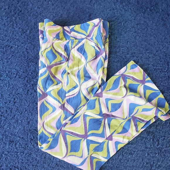 Zara Multicolor Linen Geometric Wide Leg Pants - Picture 2 of 10